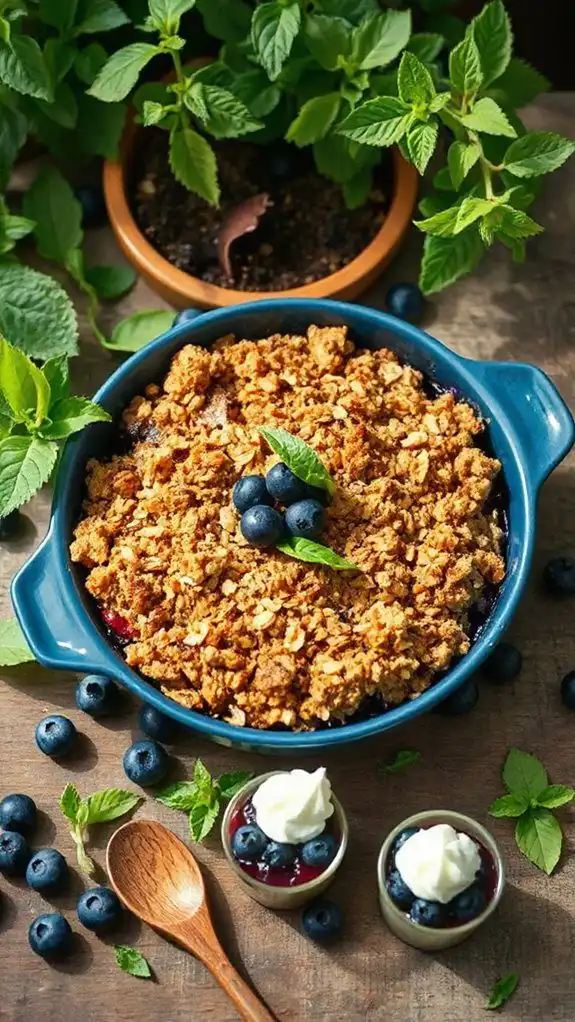 lemon balm blueberry crumble dessert