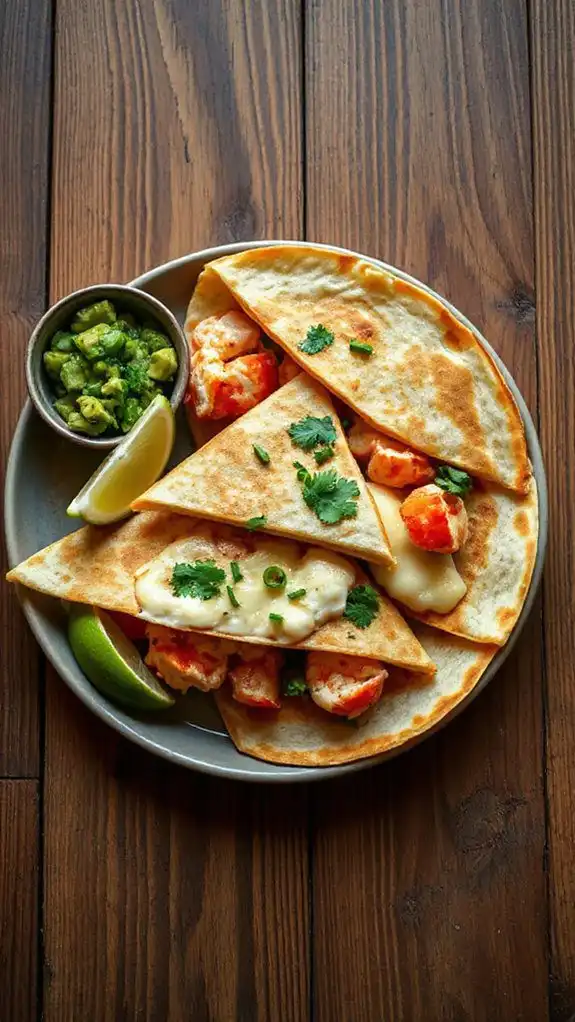 lobster filled cheesy quesadillas