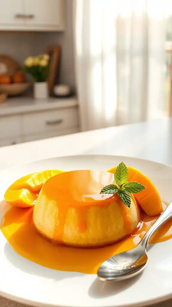 mango flavored caramel custard dessert