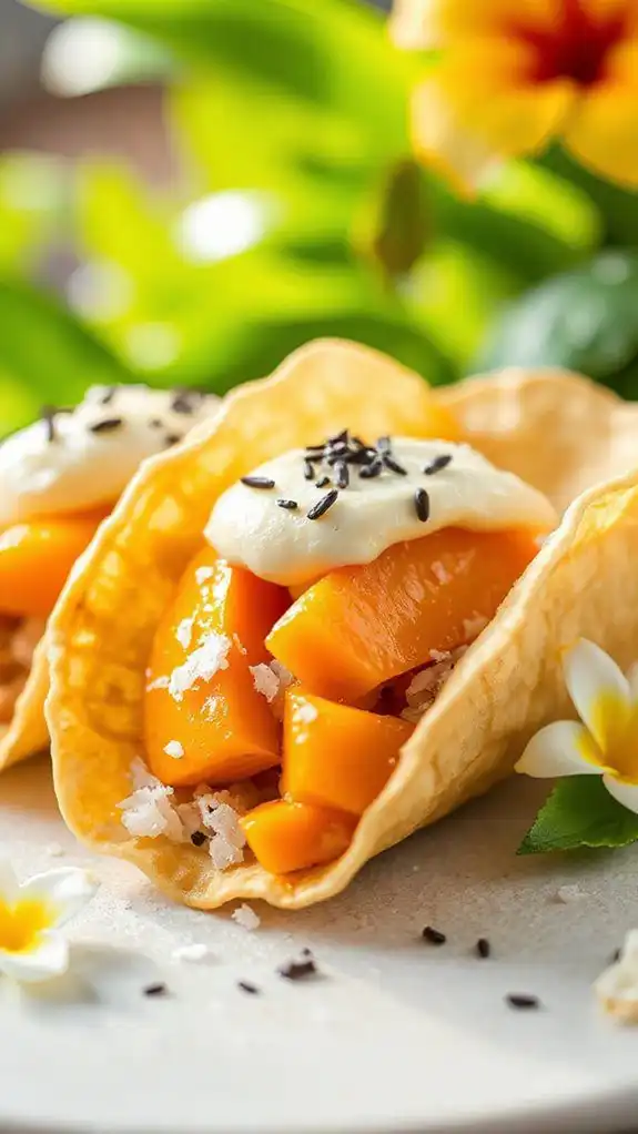 mango sticky rice tacos