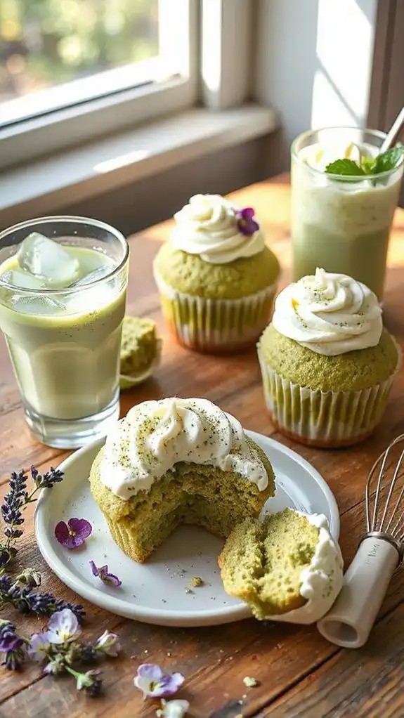matcha cupcakes with cream
