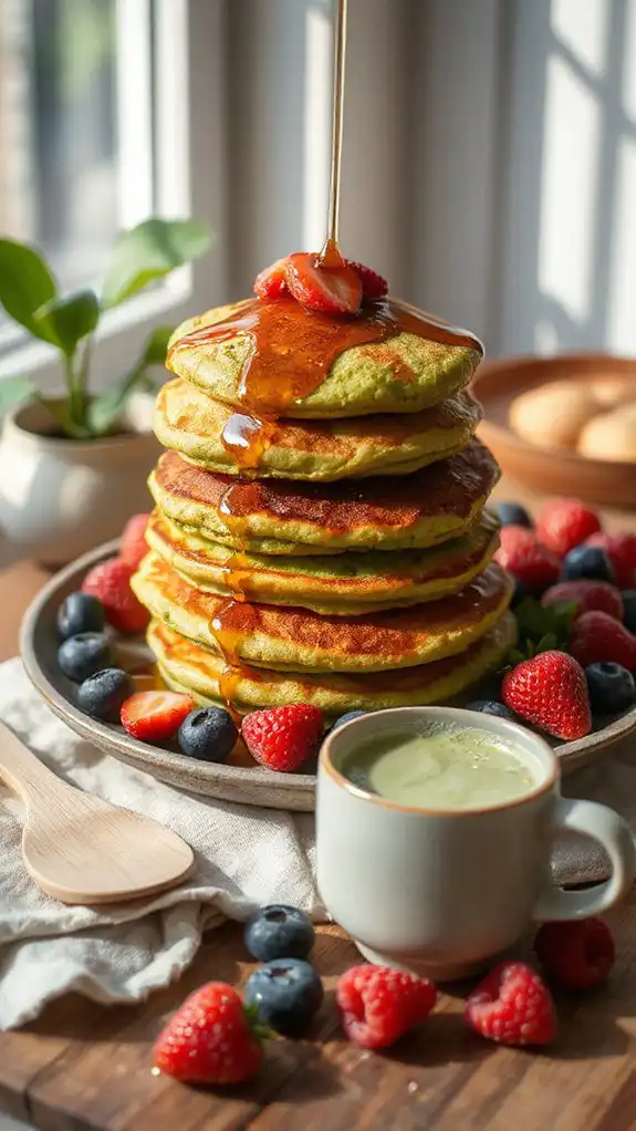matcha pancakes with syrup