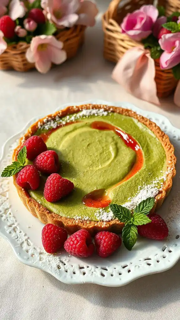 matcha raspberry no bake tart