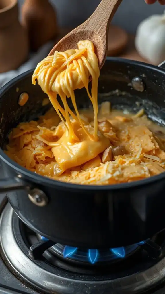 melt cheese on low