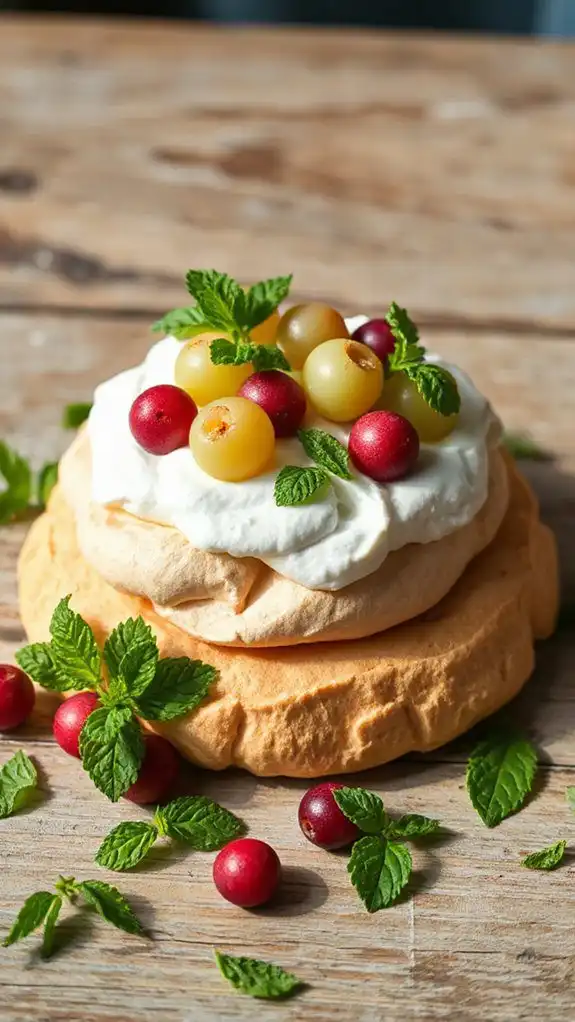 minty gooseberry pavlova delight