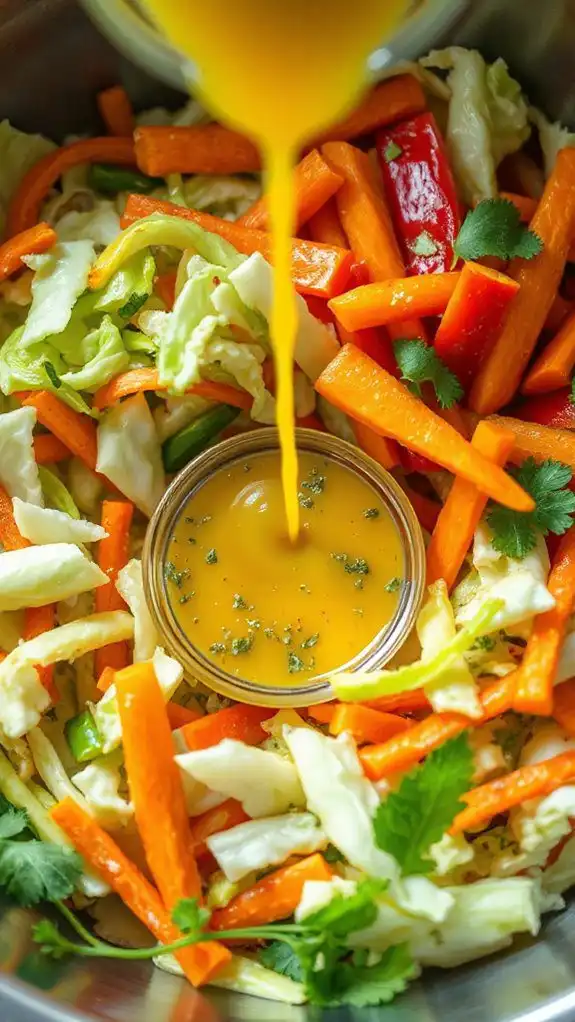 mix dressing with vegetables