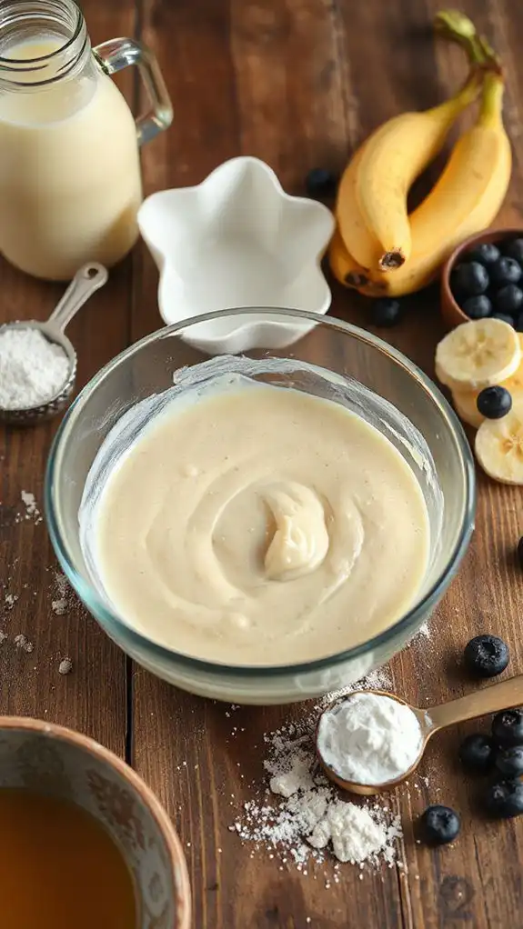 mix ingredients for pancakes