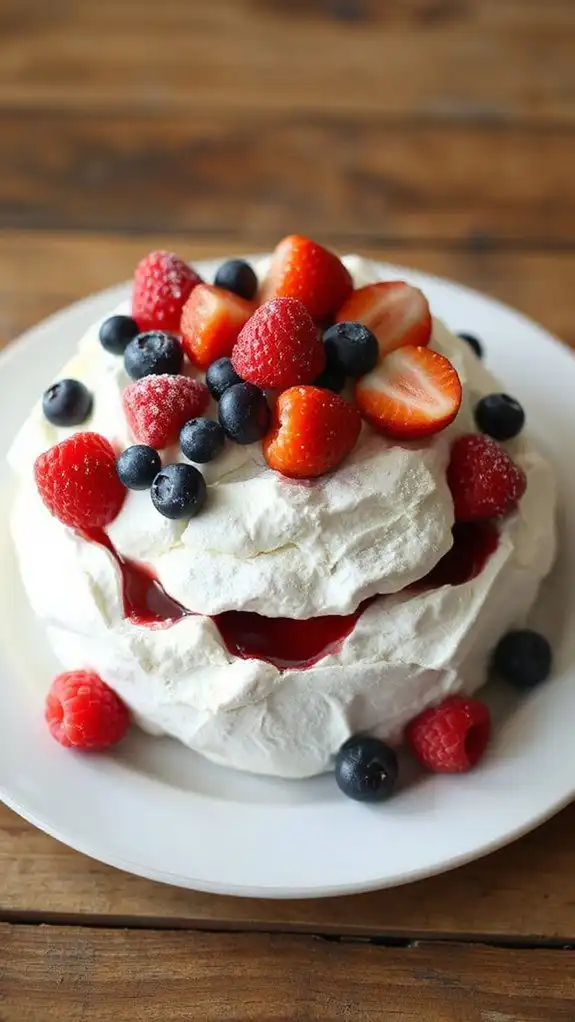 pavlova topped with berries