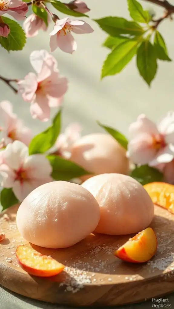 peach filled chewy mochi treat