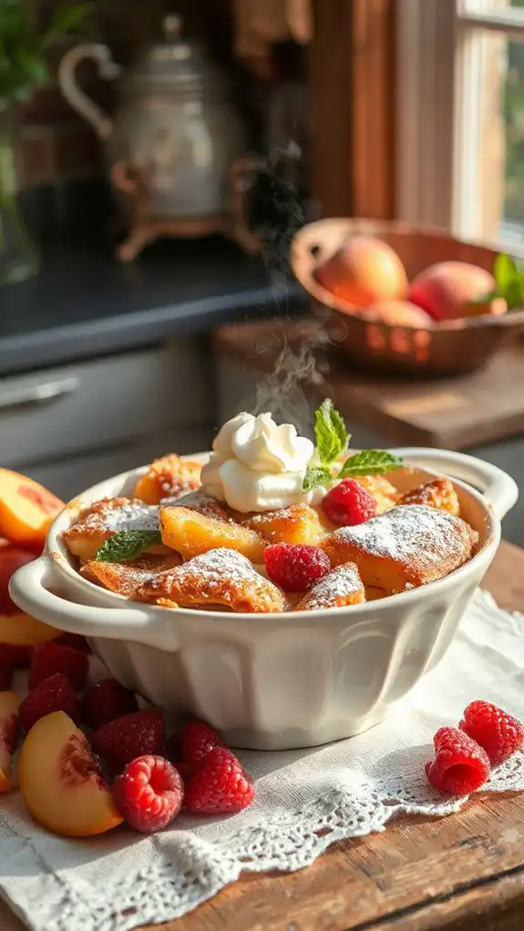 peach melba bread pudding