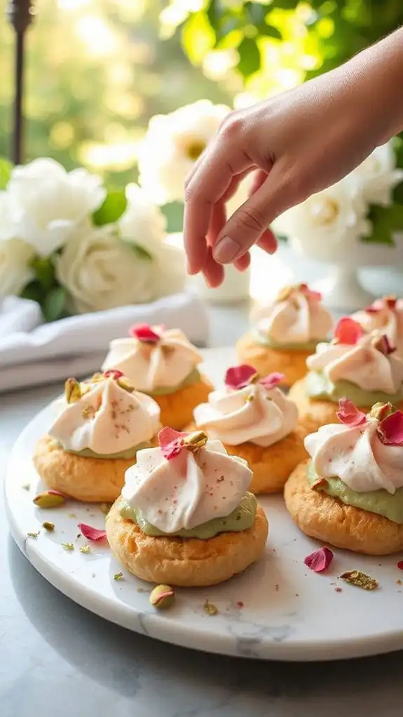 pistachio rose cream puffs