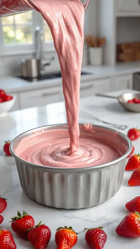 pour batter evenly smoothly