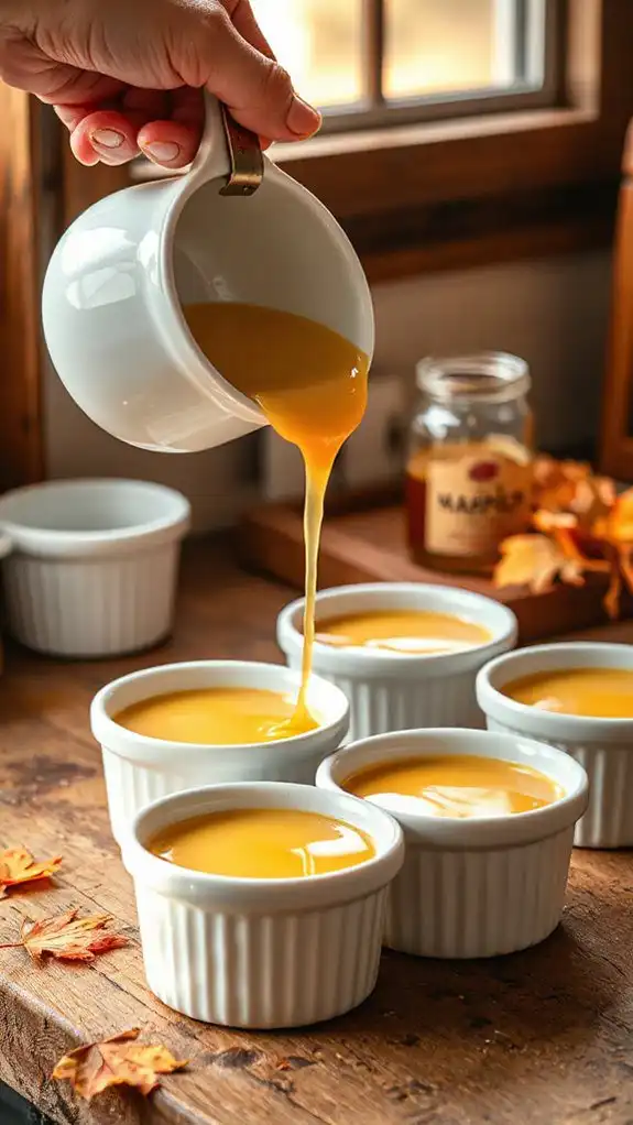 pour custard into ramekins