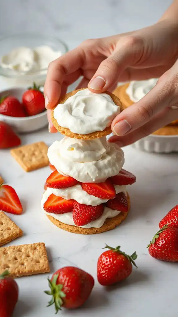 precise layering strawberry sandwiches