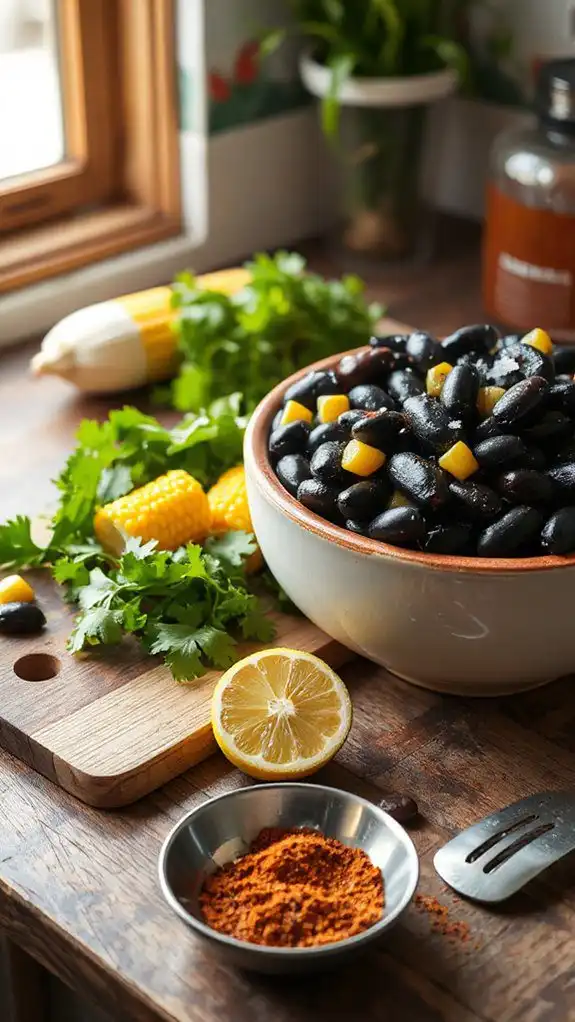 prepare black beans and corn