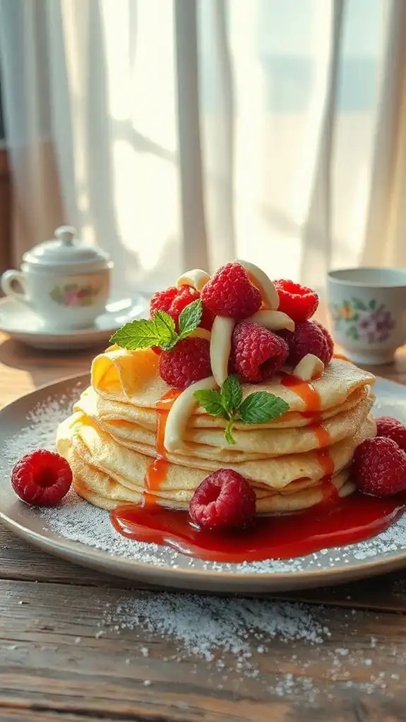 raspberry white chocolate crepes
