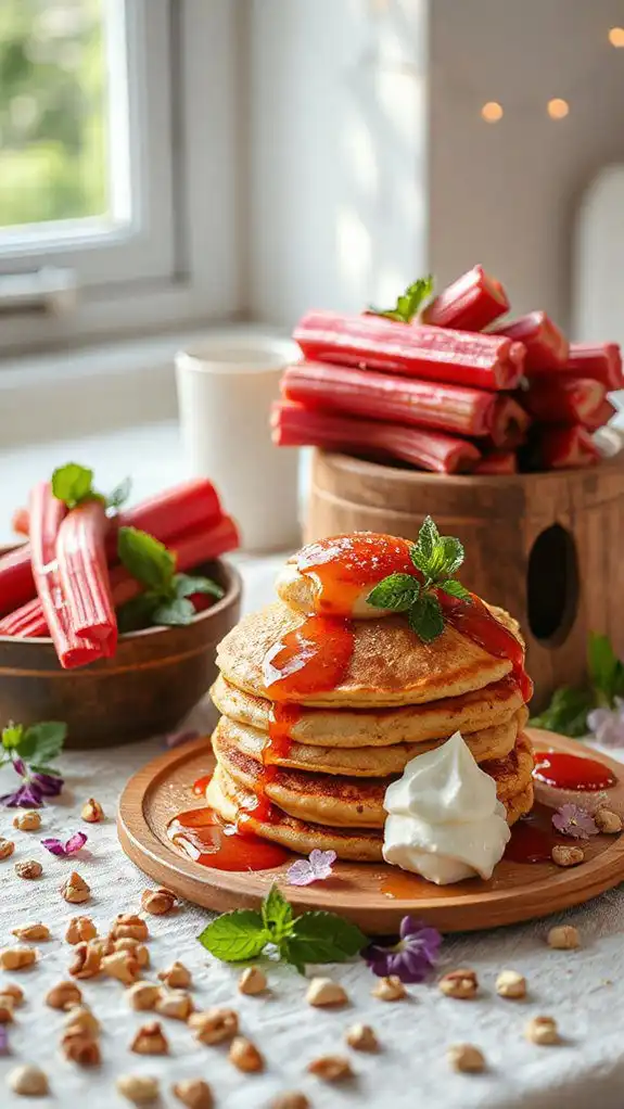 rhubarb infused fluffy pancakes