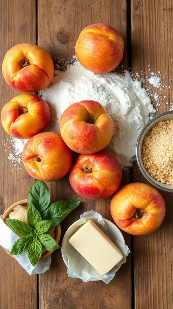 ripe nectarines with herbs