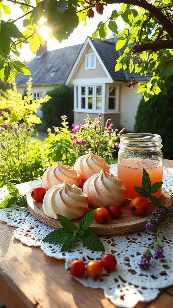 rosehip infused airy meringues