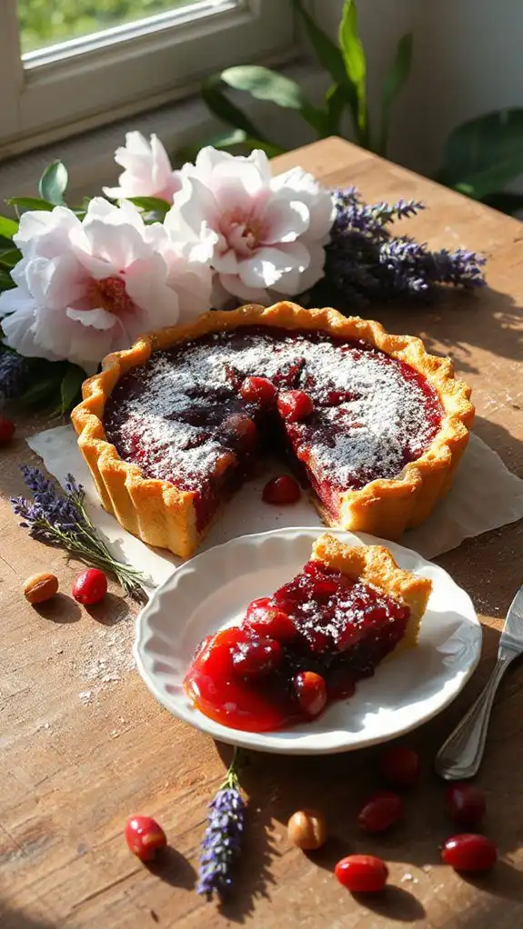 rosehip tart with lavender crust