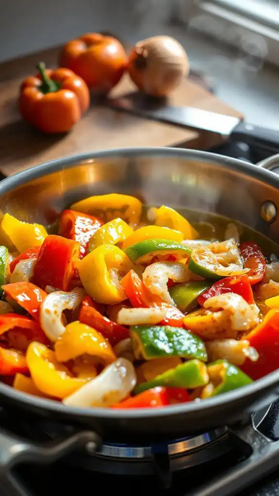 saut bell peppers and onions