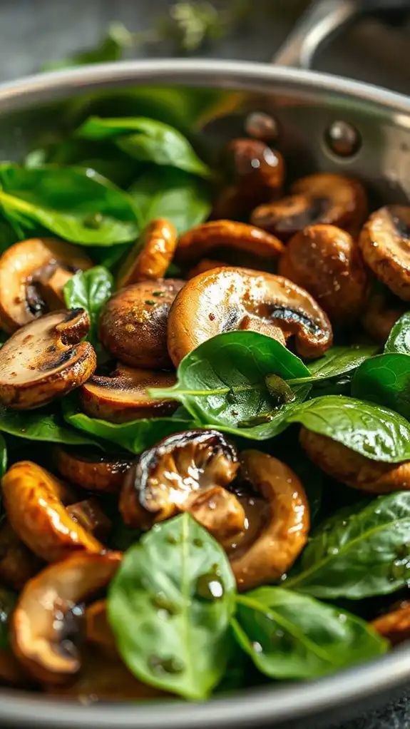 saut ed mushrooms with spinach