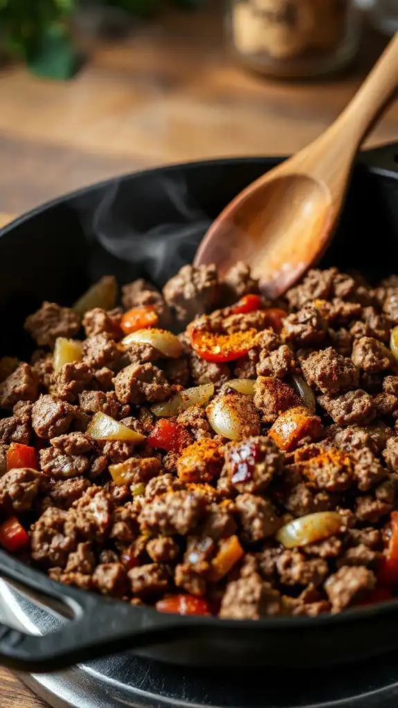 saut ground beef thoroughly