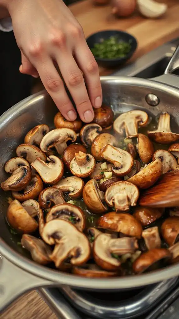 saut mushrooms with garlic