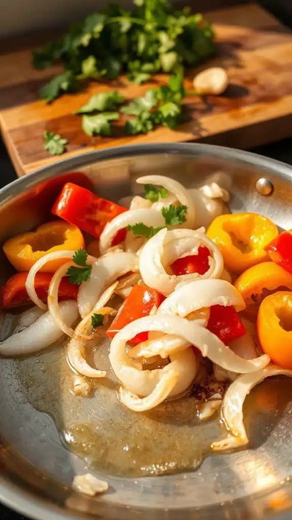 saut onions and bell peppers