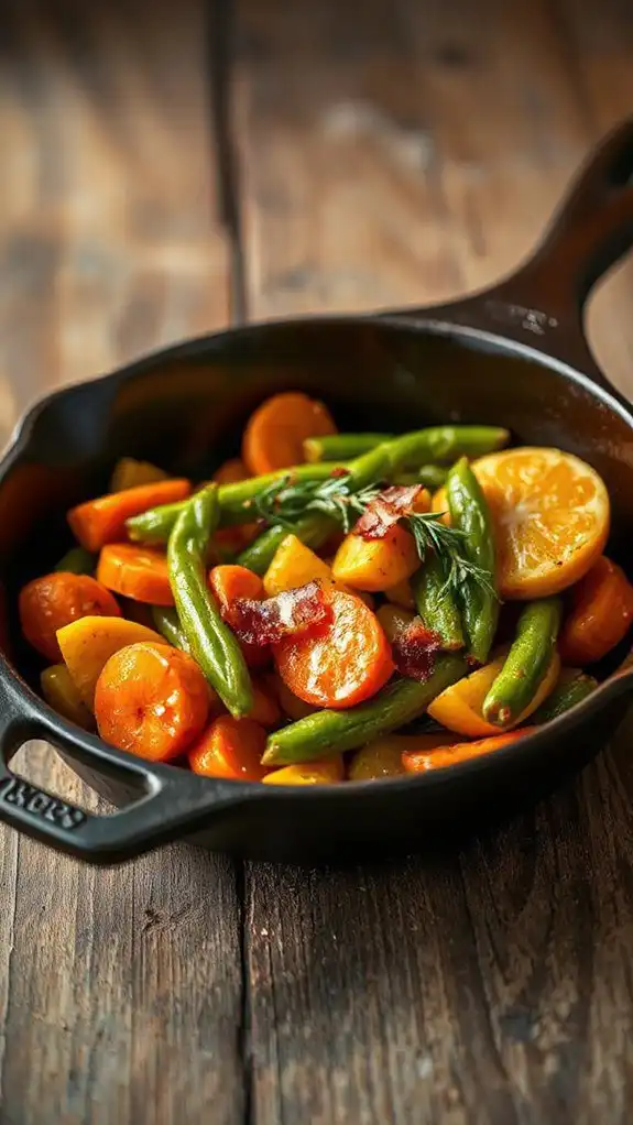 saut vegetables in bacon