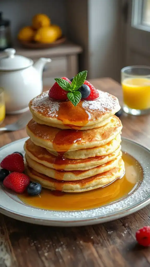 serve pancakes with syrup