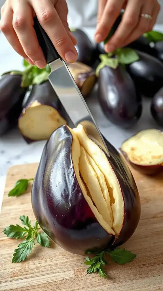 slice eggplant into strips