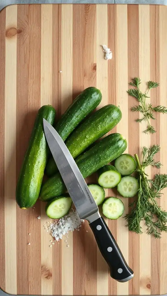 slice prepared cucumbers properly