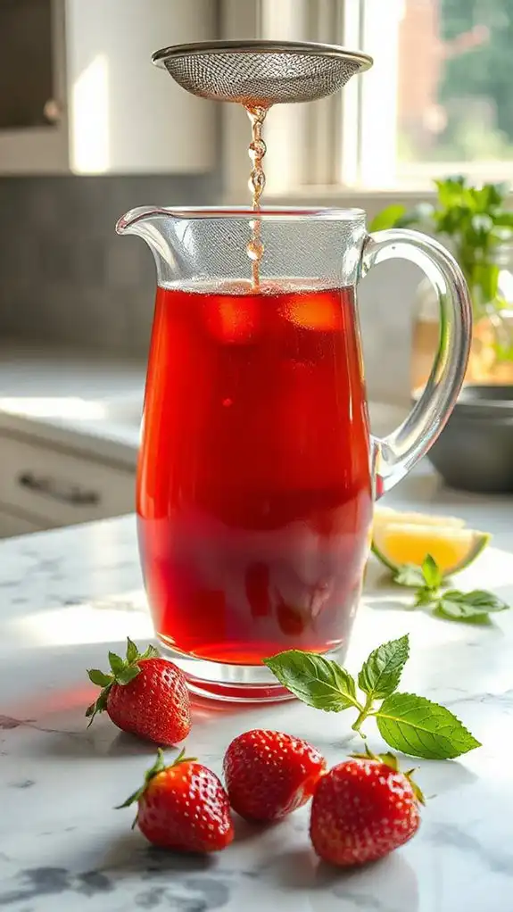 strain syrup into pitcher