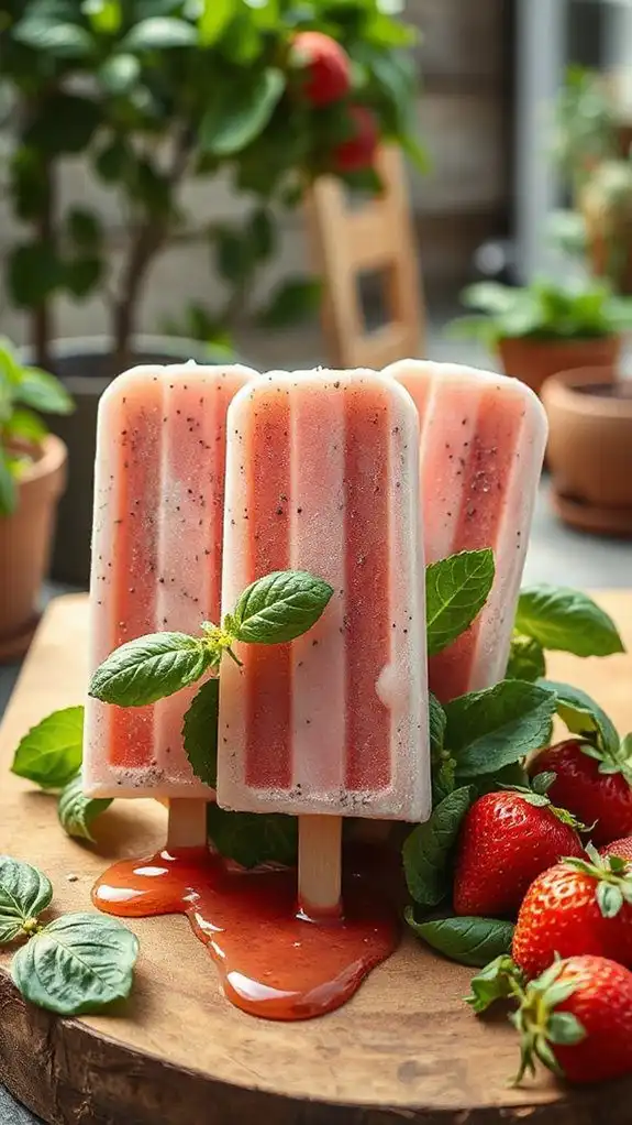 strawberry basil chia popsicles