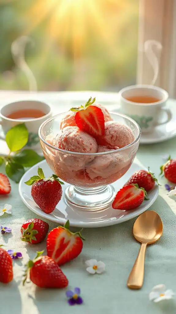 strawberry green tea sorbet