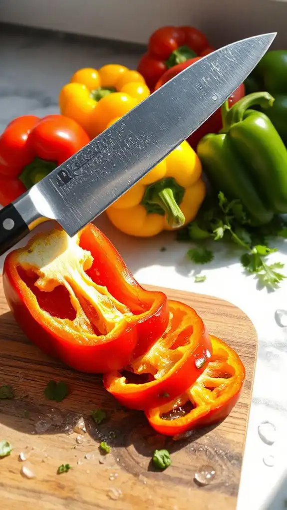 thinly slice bell peppers