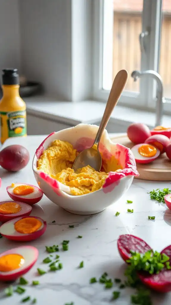 thoroughly mix eggs and vegetables