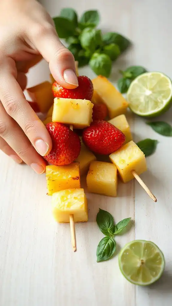 thread fruits onto skewers thread fruits onto skewers