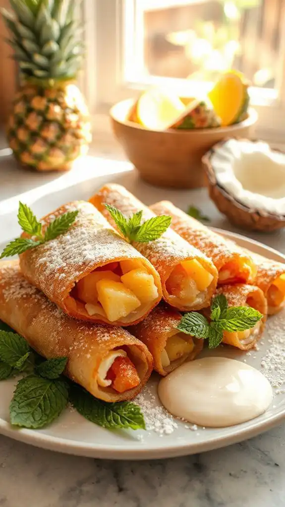 tropical fruit filled egg rolls