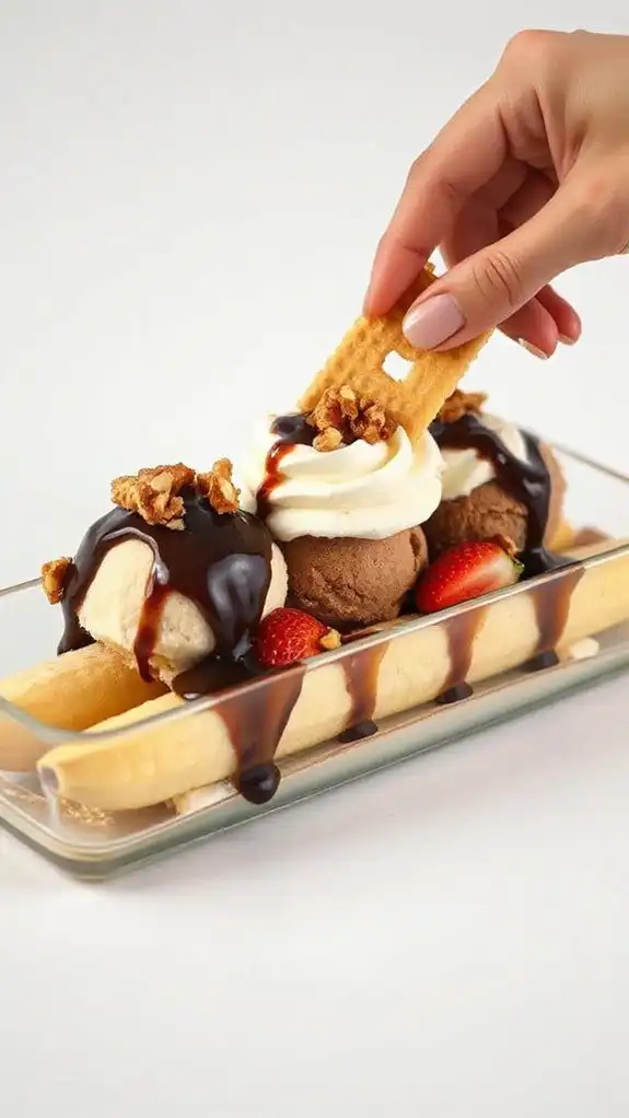 wafer cookie enhances banana split