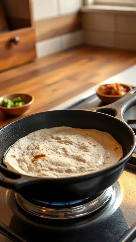 warm tortillas on skillet