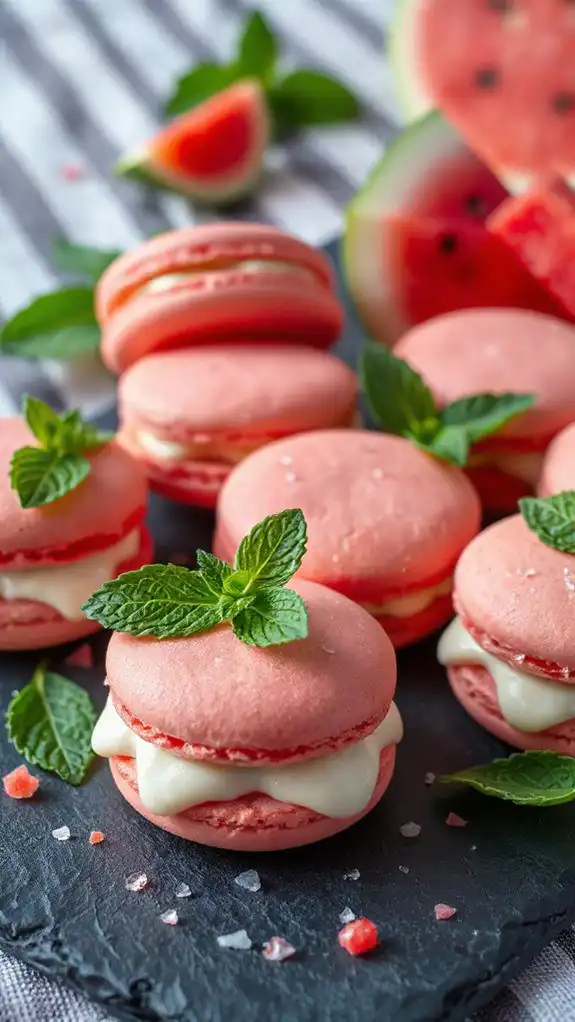 watermelon mint summer macarons
