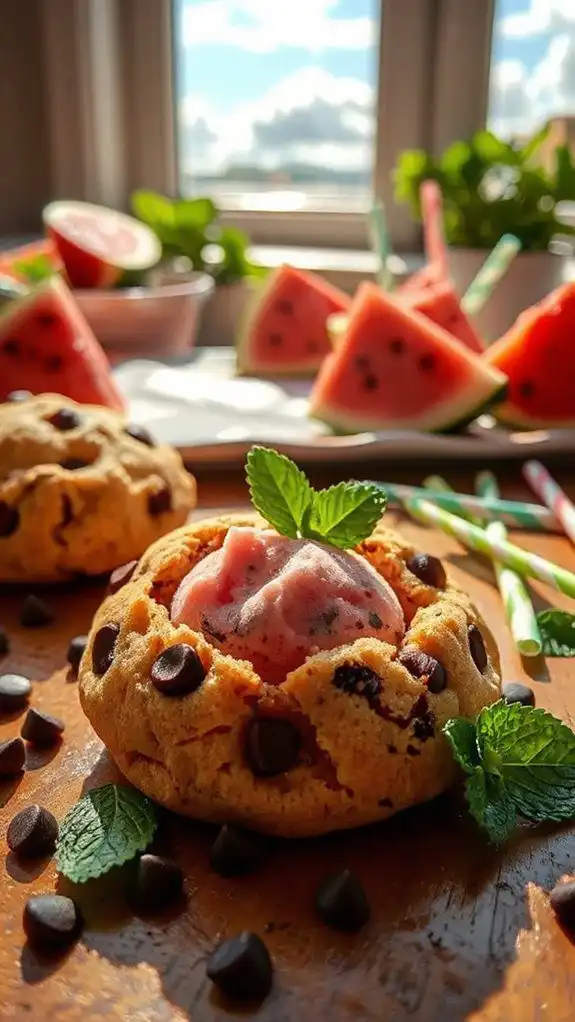 watermelon sorbet cookie sandwiches