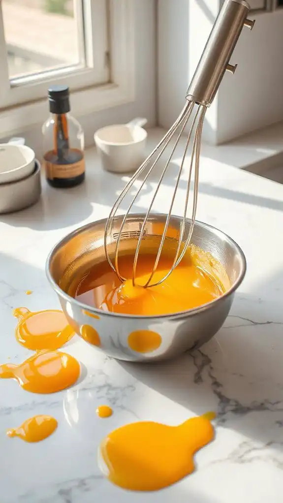 whisk egg yolks energetically