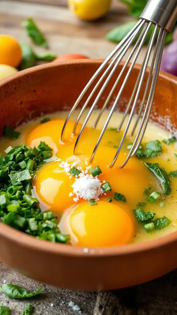 whisk eggs with herbs