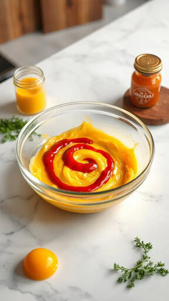 yolks combined with sriracha yolks combined with sriracha