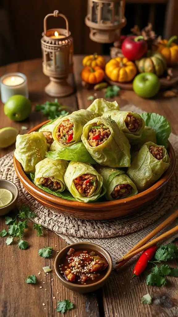 asian inspired savory cabbage rolls