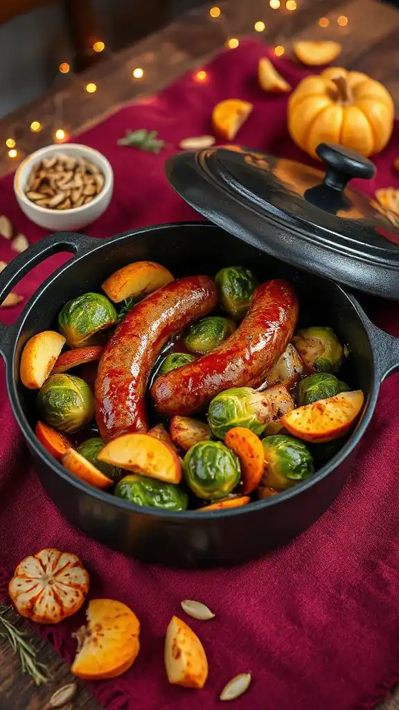 autumn sausage and sprouts