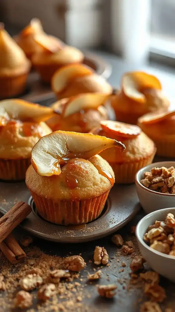 autumn themed caramelized pear muffins